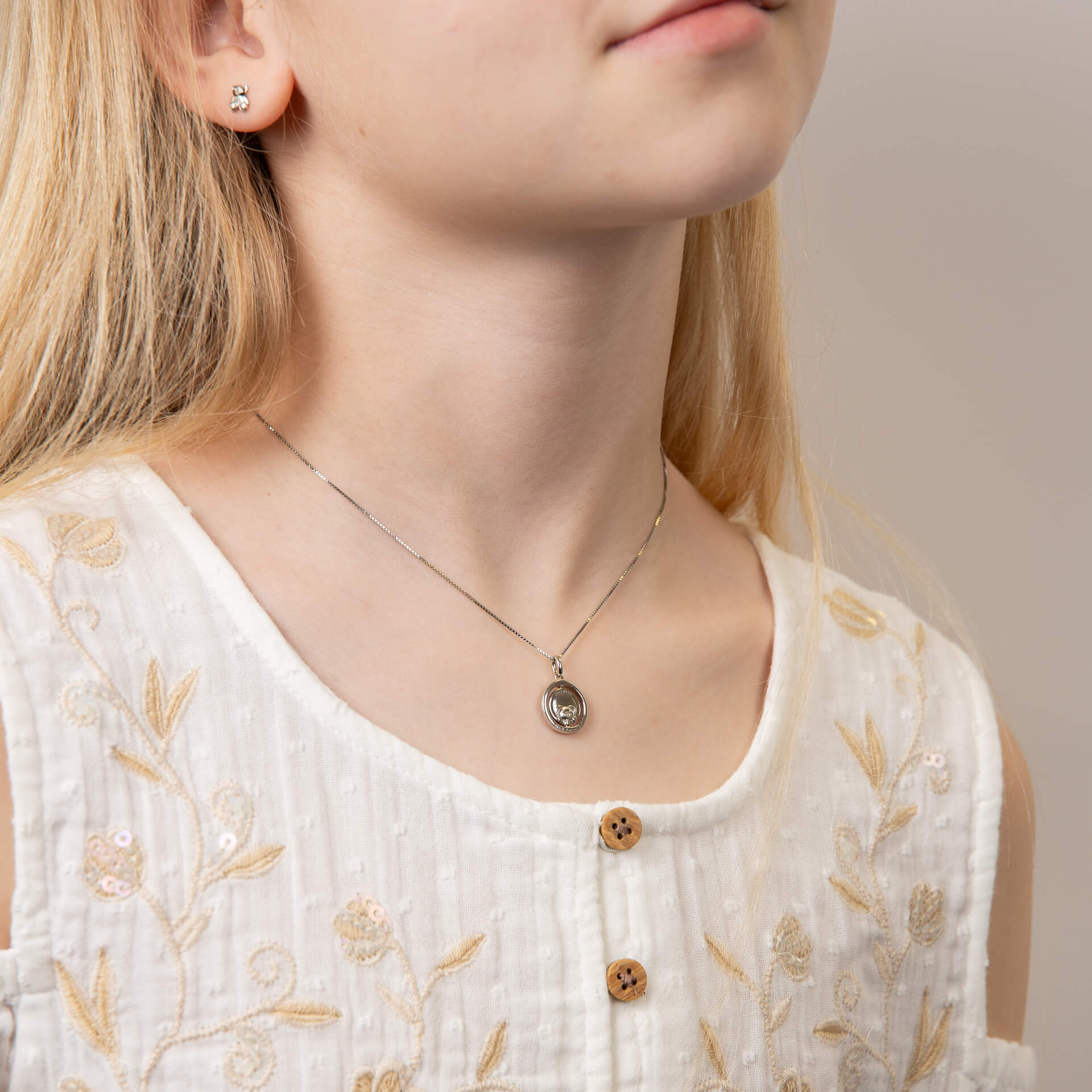 Teddy Bear Peekaboo Spinning Pendant with Diamond