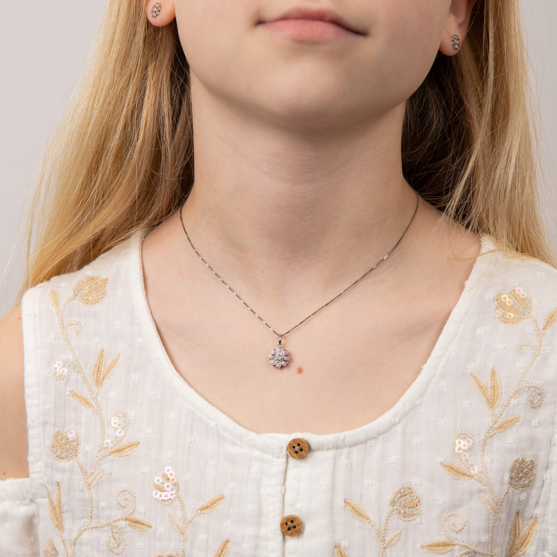 Pink Spinning Flower Pendant with Diamond