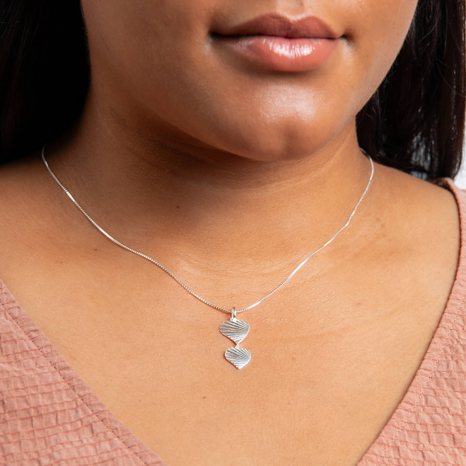 Diamond Cut Double Heart Drop Pendant