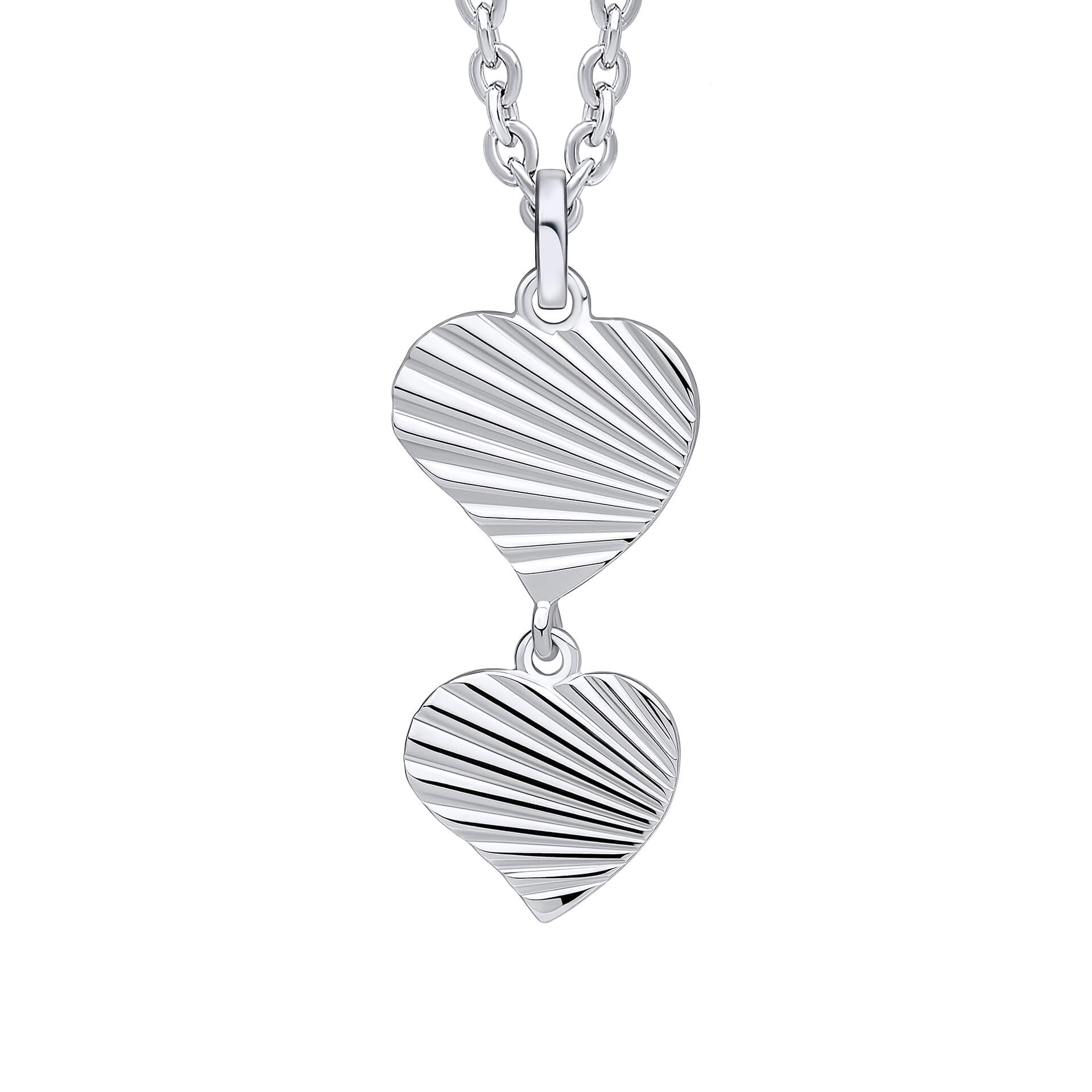 Diamond Cut Double Heart Drop Pendant