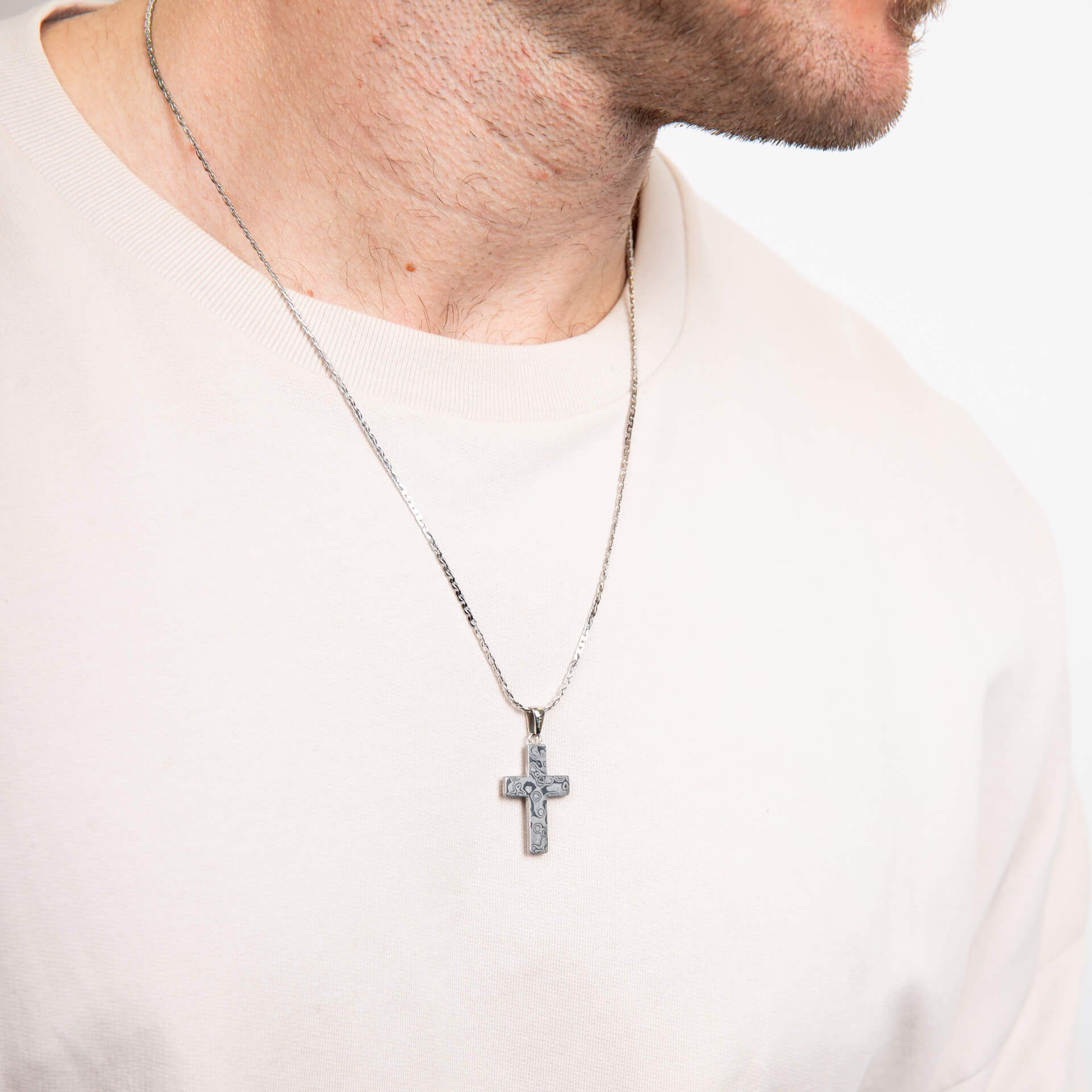 Damascus Steel Cross Pendant