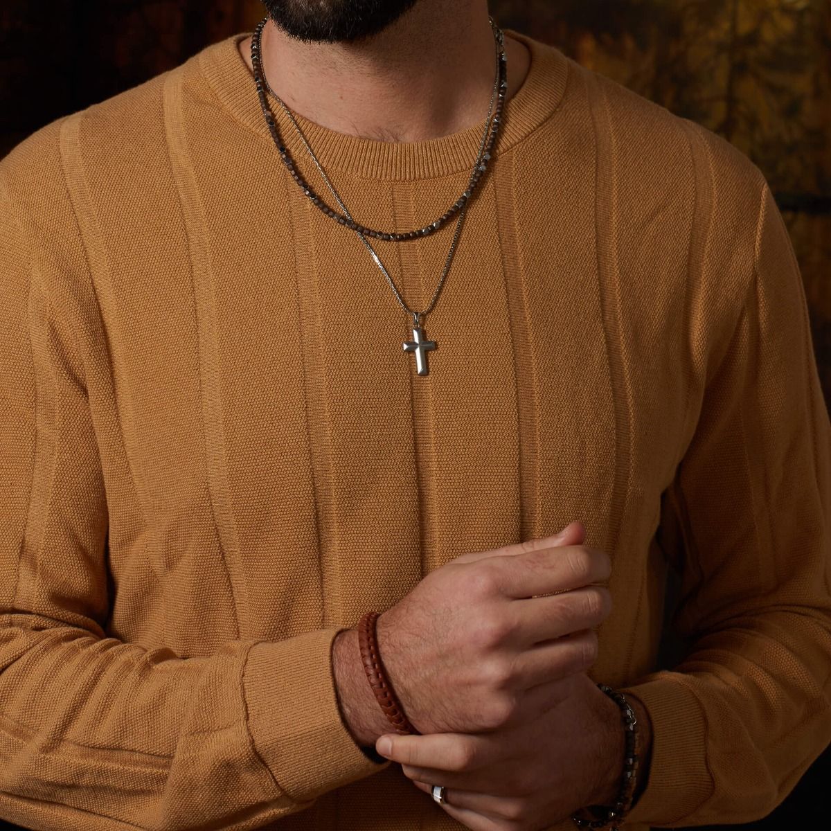 Damascus Steel Cross Pendant