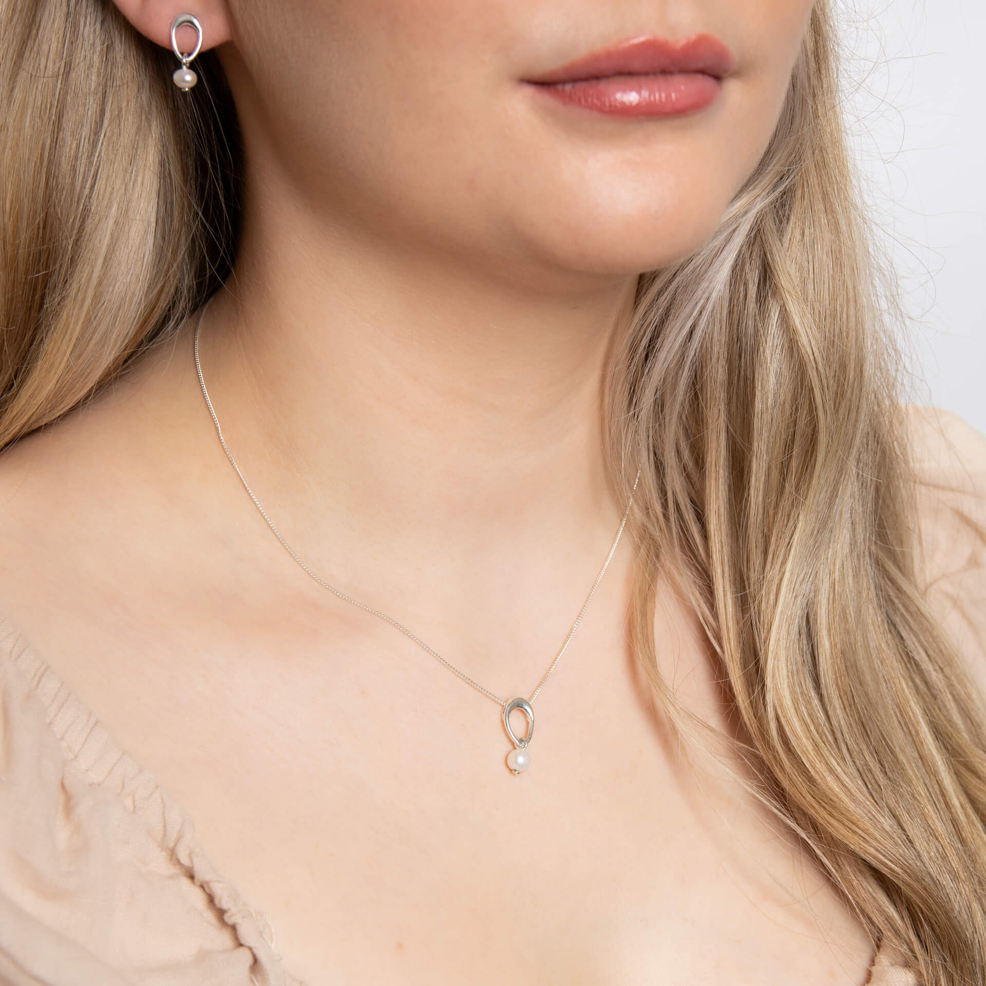 Open Organic Oval and Freshwater Pearl Drop Pendant