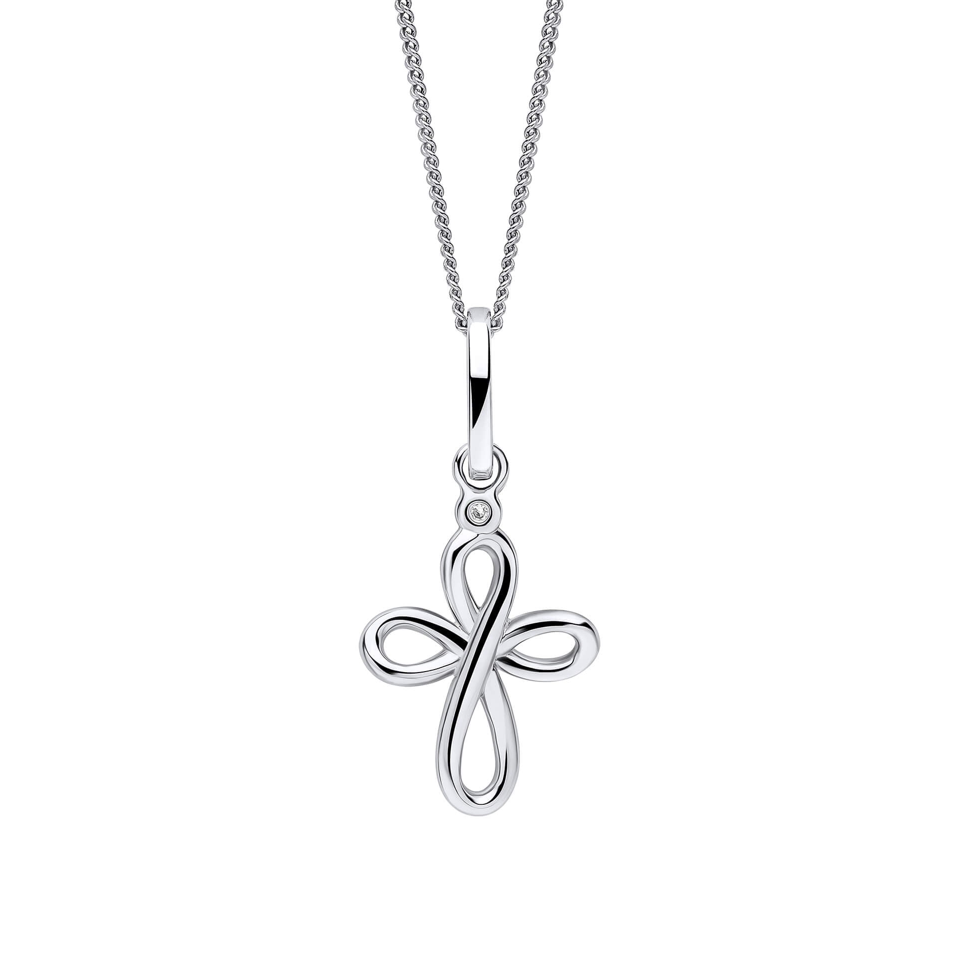 Organic Swirl Cross Pendant with Diamond