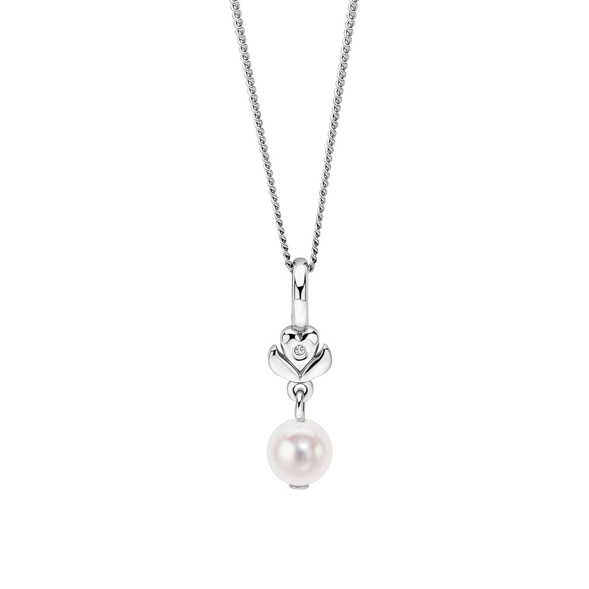 Flower Pendant with Freshwater Pearl Drop and Diamond