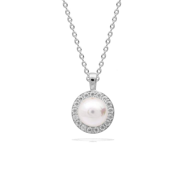 Shell Pearl and Zirconia Halo Pendant