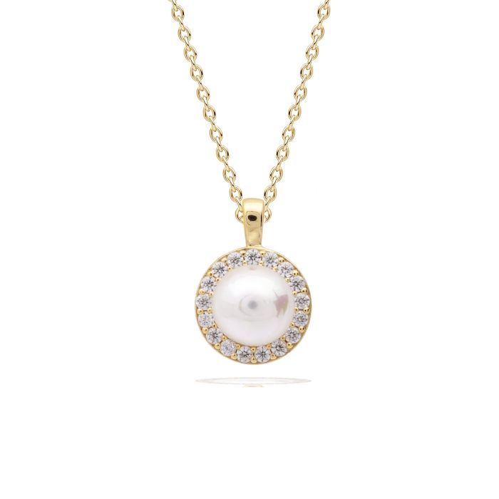 Shell Pearl and Zirconia Halo Pendant