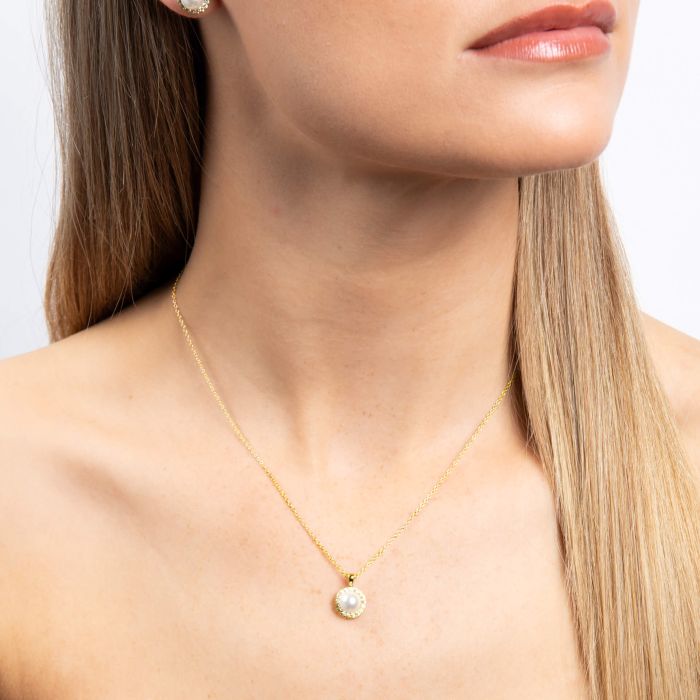 Shell Pearl and Zirconia Halo Pendant