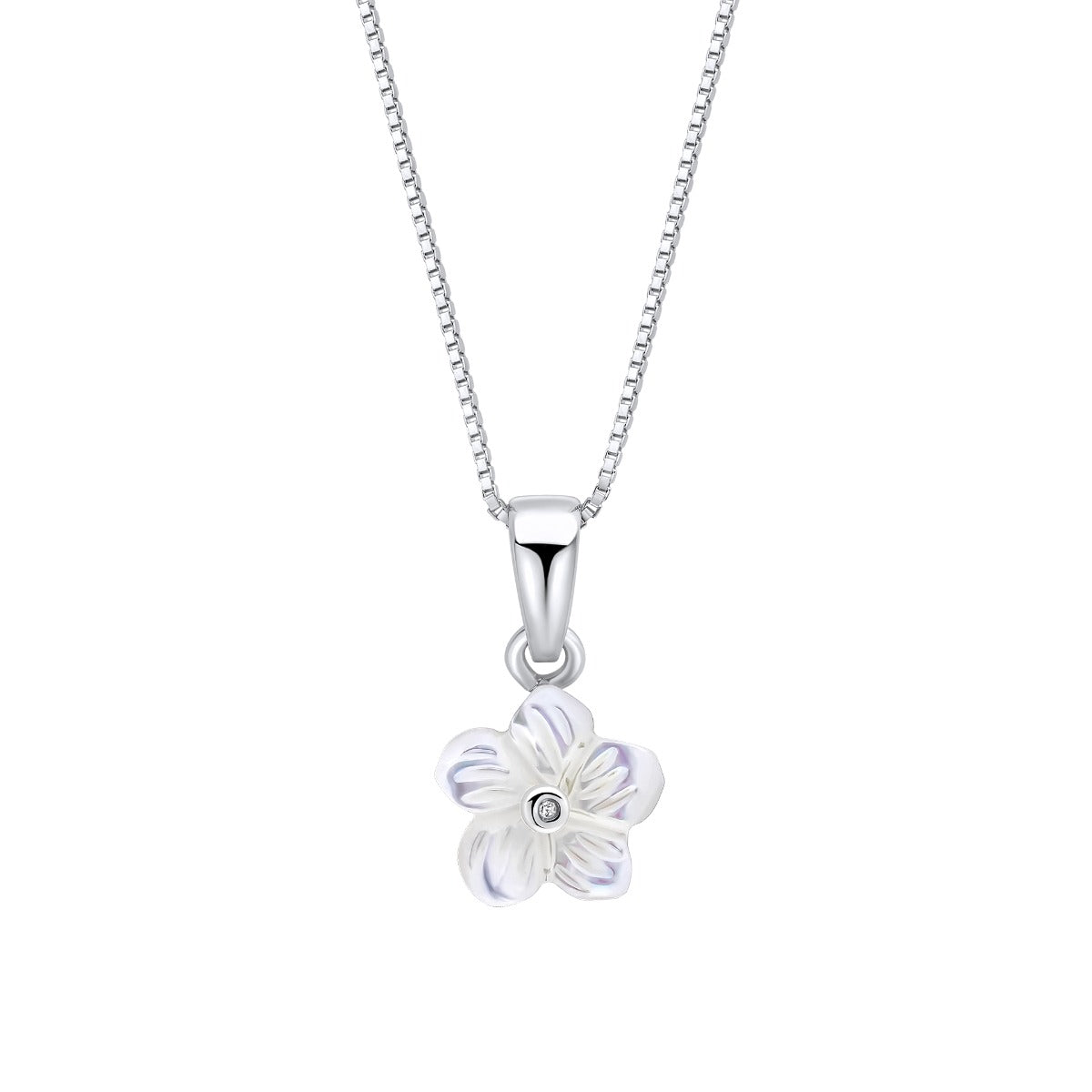 Carved Mother of Pearl Flower Pendant with Diamond