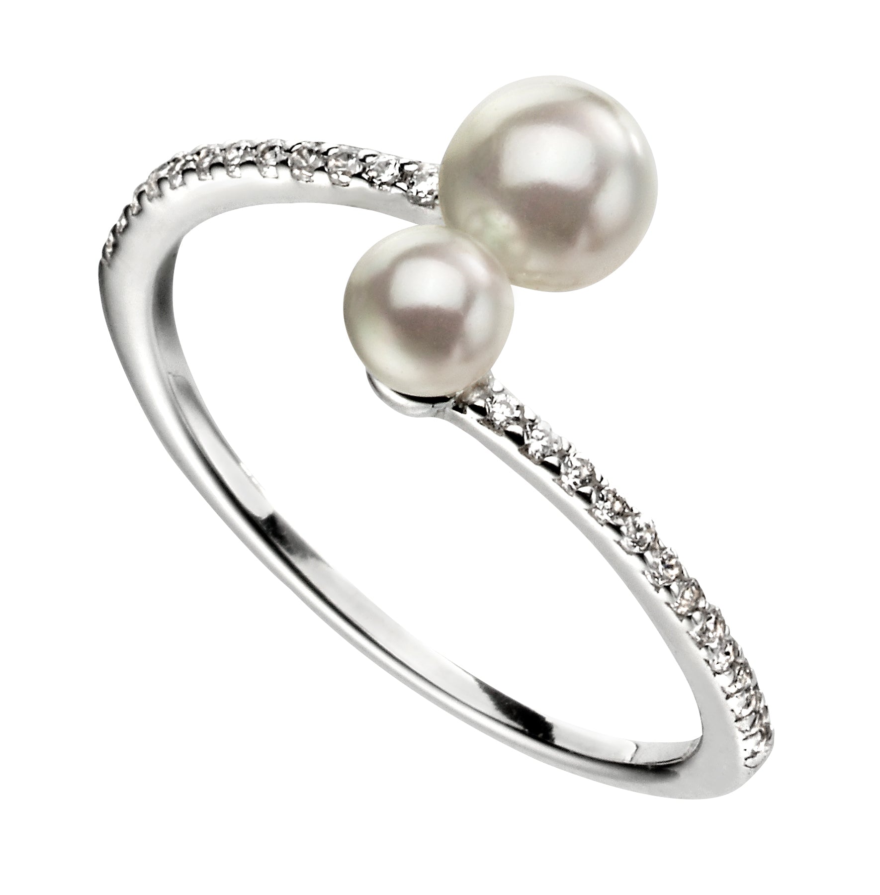 Double Pearl Ring with Pave CZ