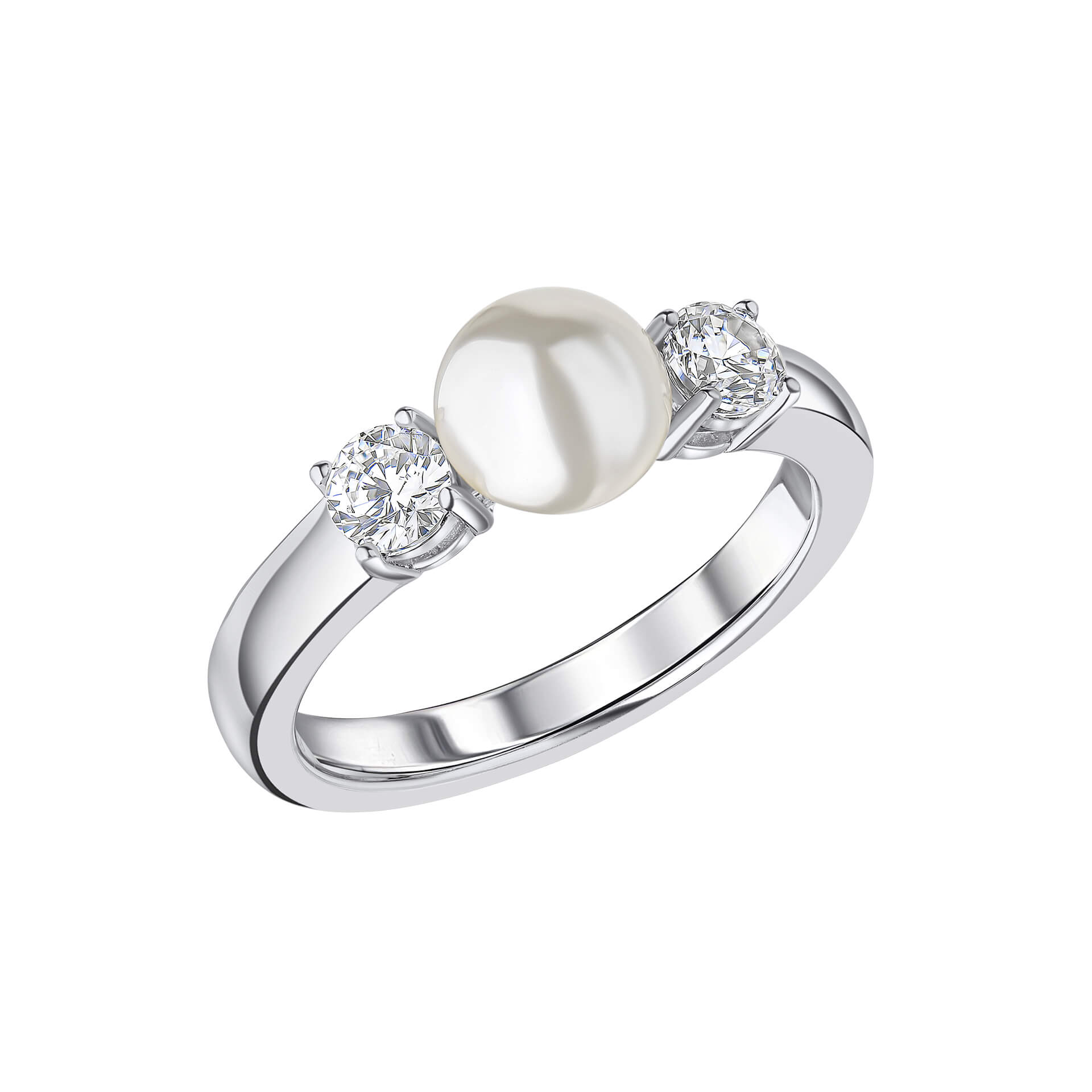 Shell Pearl and Zirconia Trilogy Ring