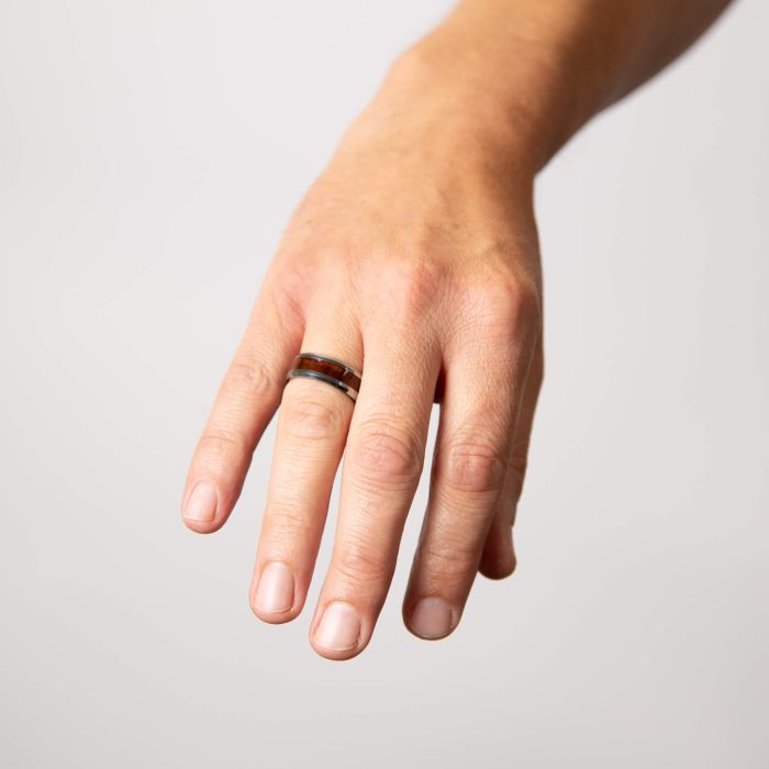 Tungsten Ring with Brown Wood Inlay
