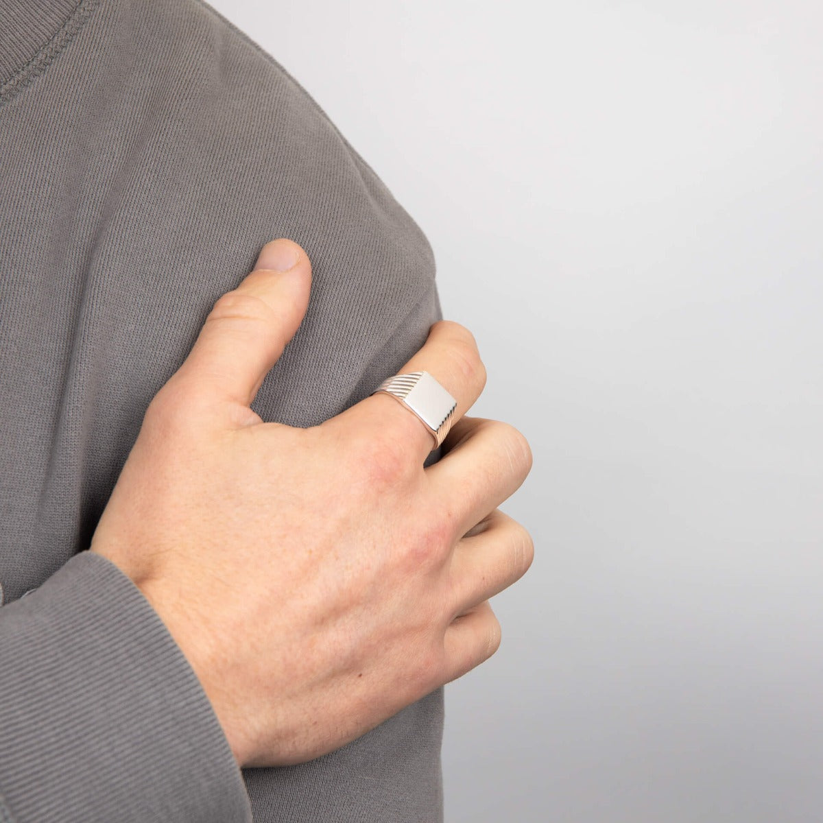 Square Signet Ring with Ridged Sides