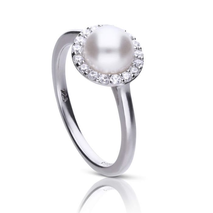 Shell Pearl and Zirconia Halo Ring