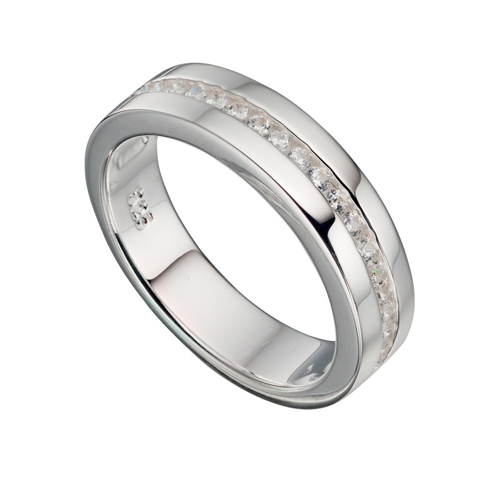 1/2 Channel Set Band Ring with CZ