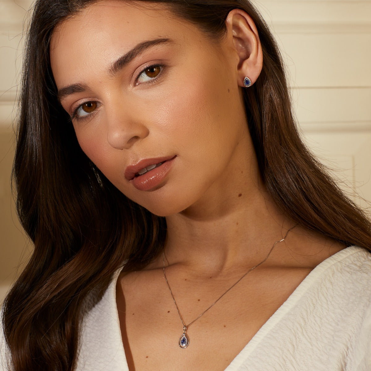 Teardrop Earrings with Precious Stone