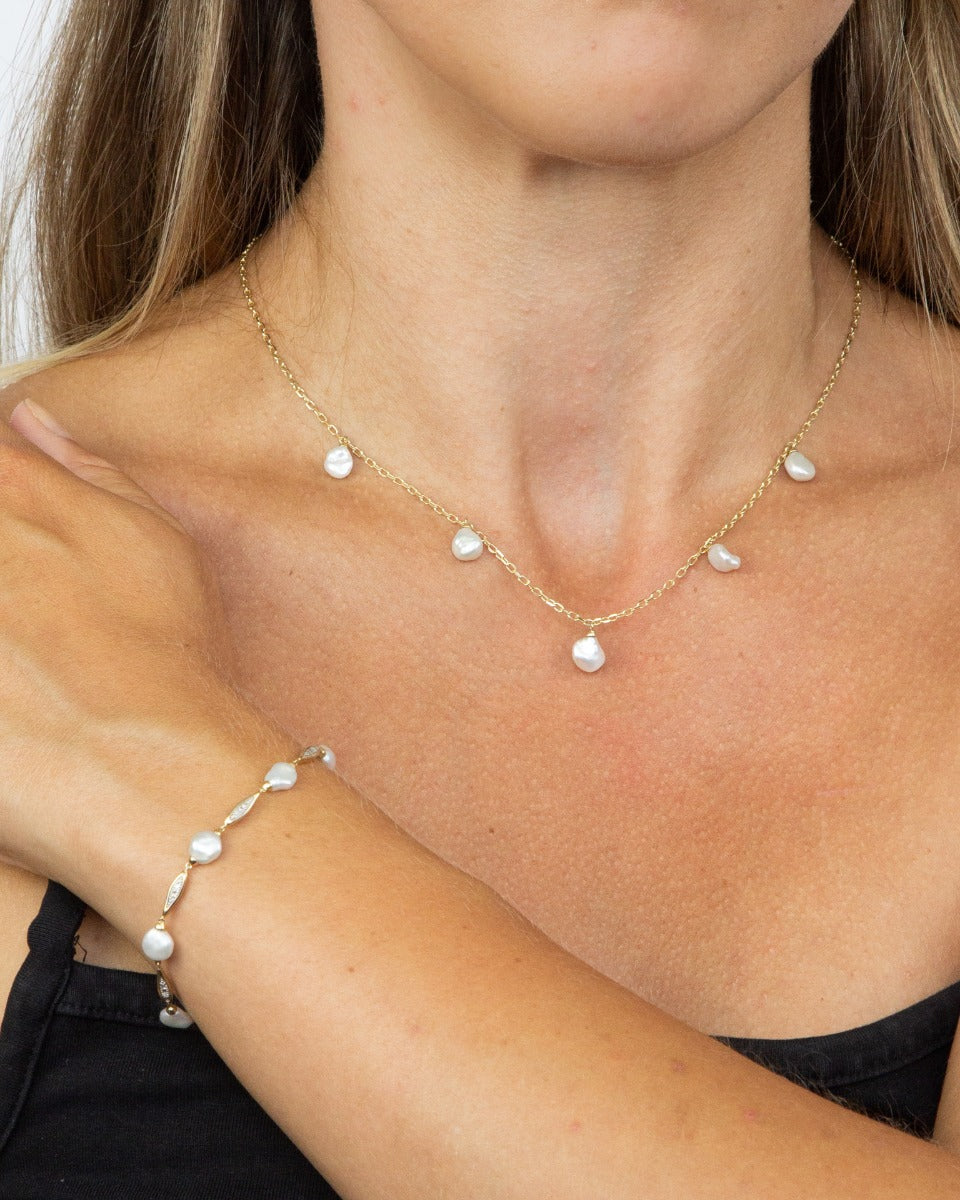 Keshi Pearl and Diamond Station Bracelet