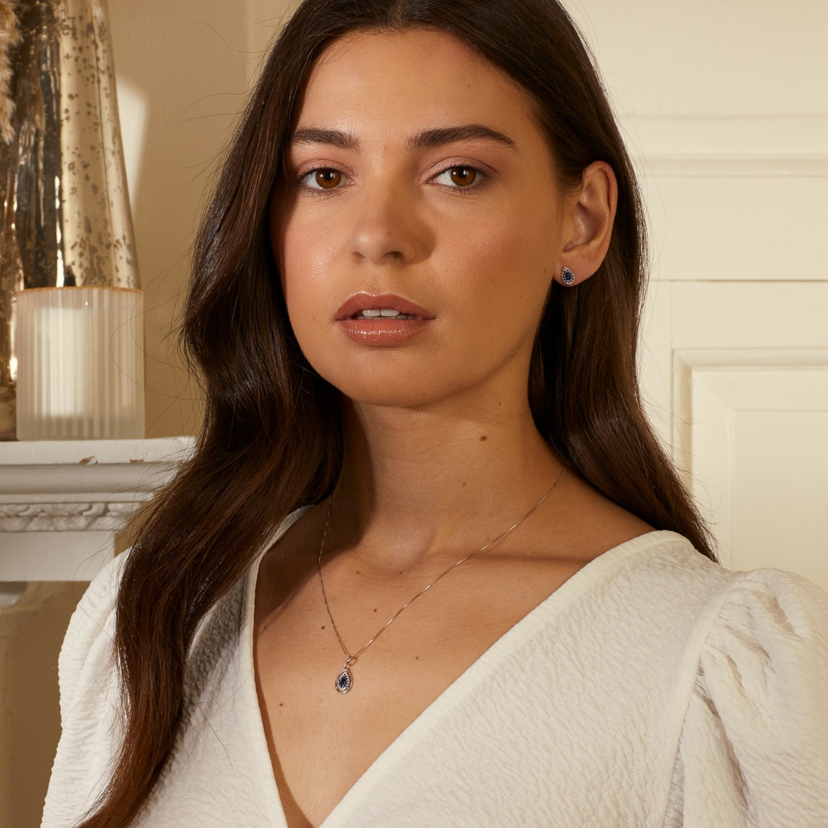 Cut Out Teardrop Pendant with Precious Stone
