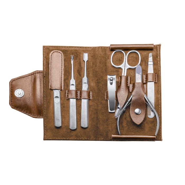 Brown Leather and Stainless Steel Travel Manicure Set
