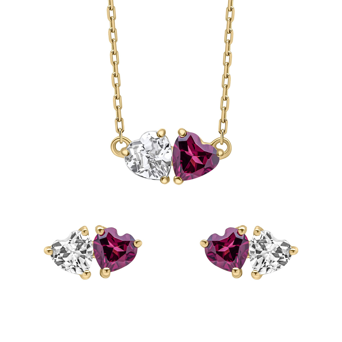Toi et Moi Heart Necklace and Earrings Set